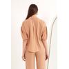 Keten Kumaş Crop Oversize Kadın Gömlek-Bej
