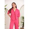 Keten Kumaş Crop Oversize Kadın Gömlek-Fuşya