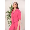 Keten Kumaş Crop Oversize Kadın Gömlek-Fuşya