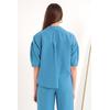 Keten Kumaş Crop Oversize Kadın Gömlek-Mavi