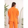 Keten Kumaş Crop Oversize Kadın Gömlek-Oranj