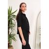 Keten Kumaş Crop Oversize Kadın Gömlek-Siyah