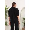 Keten Kumaş Crop Oversize Kadın Gömlek-Siyah