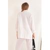Keten Kumaş Oversize Kadın Ceket-Ekru