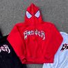 Kırmızı Spider Sırt Baskılı Kalın Kumaş Fermuarlı (Unisex) Kapüşonlu Sweatshirt