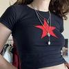 Kızıl Yıldız Patch Detaylı Siyah Yarım T-Shirt