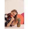 Kobe Saten Kumaş Ananas Desen Kadın Gömlek-Oranj