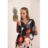 Kobe Saten Kumaş Ananas Desen Kadın Gömlek-Oranj