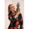 Kobe Saten Kumaş Ananas Desen Kadın Gömlek-Oranj