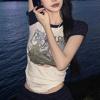 Lacivert Raglan Kollu Back To Nature Gri Melanj Kısa Kollu Crop