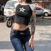Old School Raglan Yıldız Baskılı Siyah Yarım T-Shirt