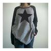 Old School Yıldız Baskılı Gri Raglan Oversize (Unisex) Uzun Kollu