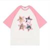 Pembe Kollu Beyaz Raglan All Star Cats (Unisex) T-Shirt