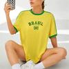 Sarı Vintage Brasil Yeşil Şeritli Unisex T-shirt