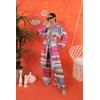 Saten Kumaş Batik Desen Kadın Kimono-Fuşya