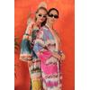 Saten Kumaş Batik Desen Kadın Kimono-Fuşya