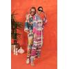 Saten Kumaş Batik Desen Kadın Kimono-Fuşya