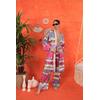 Saten Kumaş Batik Desen Kadın Kimono-Fuşya