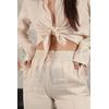 Saten Kumaş Beli Lastikli Kadın Pantolon-Bej