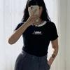 Siyah Ekru Yakalı NBM Kısa Kollu Crop