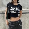Siyah Harajuku Fashion Horror Collage Kısa Kollu Crop