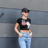 Siyah Hello Kitty And Spider-Man Kissing Yarım T-Shirt