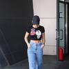 Siyah Hello Kitty And Spider-Man Kissing Yarım T-Shirt