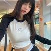 Siyah Raglan IS Beyaz Uzun Kollu Crop