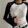 Siyah Raglan IS Beyaz Uzun Kollu Crop
