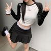 Siyah Raglan IS Beyaz Uzun Kollu Crop