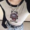 Siyah Raglan Kollu Beey Anbuy Cute Monster Gri Melanj Uzun Kollu Crop