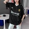 Siyah Shining Hot Blood V Yaka Jersey Şeritli Unisex T-Shirt
