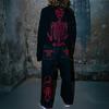 Siyah Nakışlı Skeleton Heaven Can Wait Streetwear Jean Pantolon