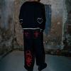 Siyah Nakışlı Skeleton Heaven Can Wait Streetwear Jean Pantolon