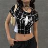 Siyah Spider Cosplay Kısa Kollu Crop