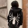Siyah Spider Sırt Baskılı Kalın Kumaş Fermuarlı (Unisex) Kapüşonlu Sweatshirt