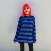Siyah Üzeri Mavi Kalın Çizgili Oversize (Unisex) Uzun Kollu