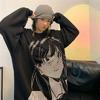 Siyah Vintage Anime Girl - Couple Uzun Kollu Sweatshirt