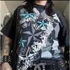 Siyah Vintage Geometrik Desenli Stars Cyber Grunge Unisex T-shirt