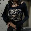 Siyah Vintage MoodyGirl Omuz Açık Uzun Kollu Crop
