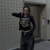 Siyah Vintage MoodyGirl Omuz Açık Uzun Kollu Crop