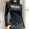 Siyah Vintage Wing Ters Dikiş Şeritli Uzun Kollu Crop Bluz