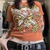 Turuncu Skull Guitar Stars Cyber Grunge Unisex T-shirt