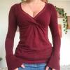 Yeni Bordo V Yaka Detaylı Uzun Kollu Crop
